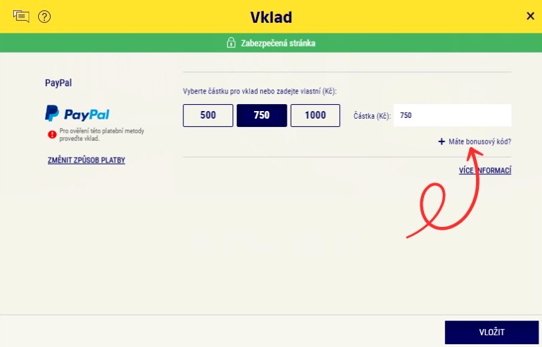 šipka ukazuje kde najdete sazka bonusový kód