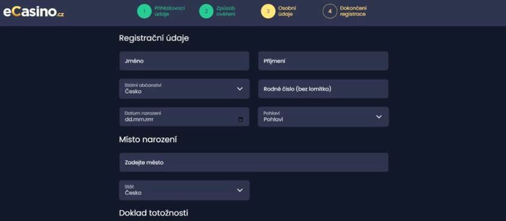 ecasino formulář pro registraci